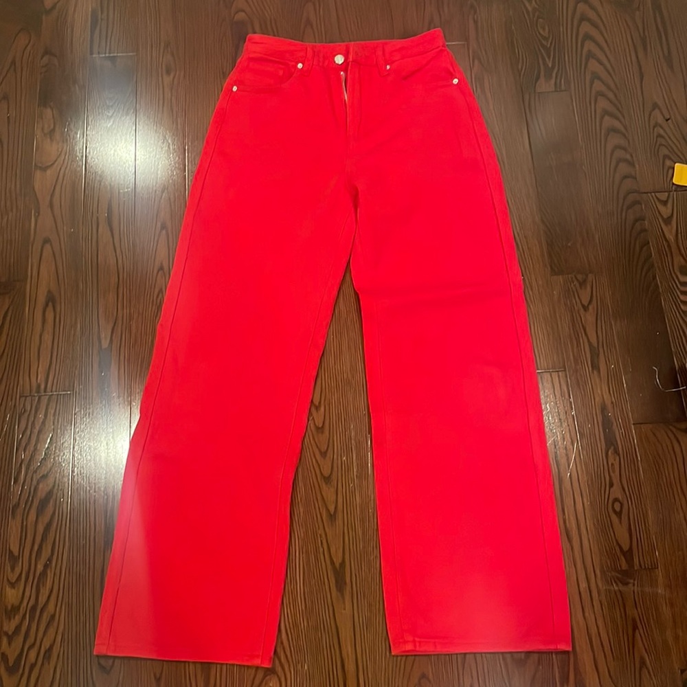 VIBRANT RED WIDE LEG JEANS